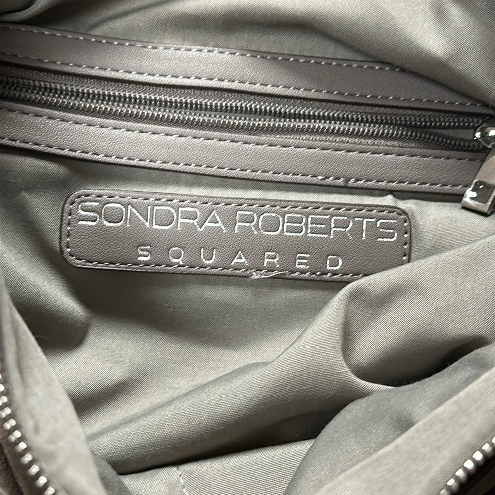 SONDRA ROBERTS Squared Gray Vegan Leather Double Handle Large Hobo Shoulder Bag